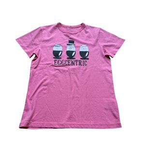 Mini Boden Girls Size 9-10Y Pink Eggcentric Graphic 100% Cotton Short Sleeve Tee